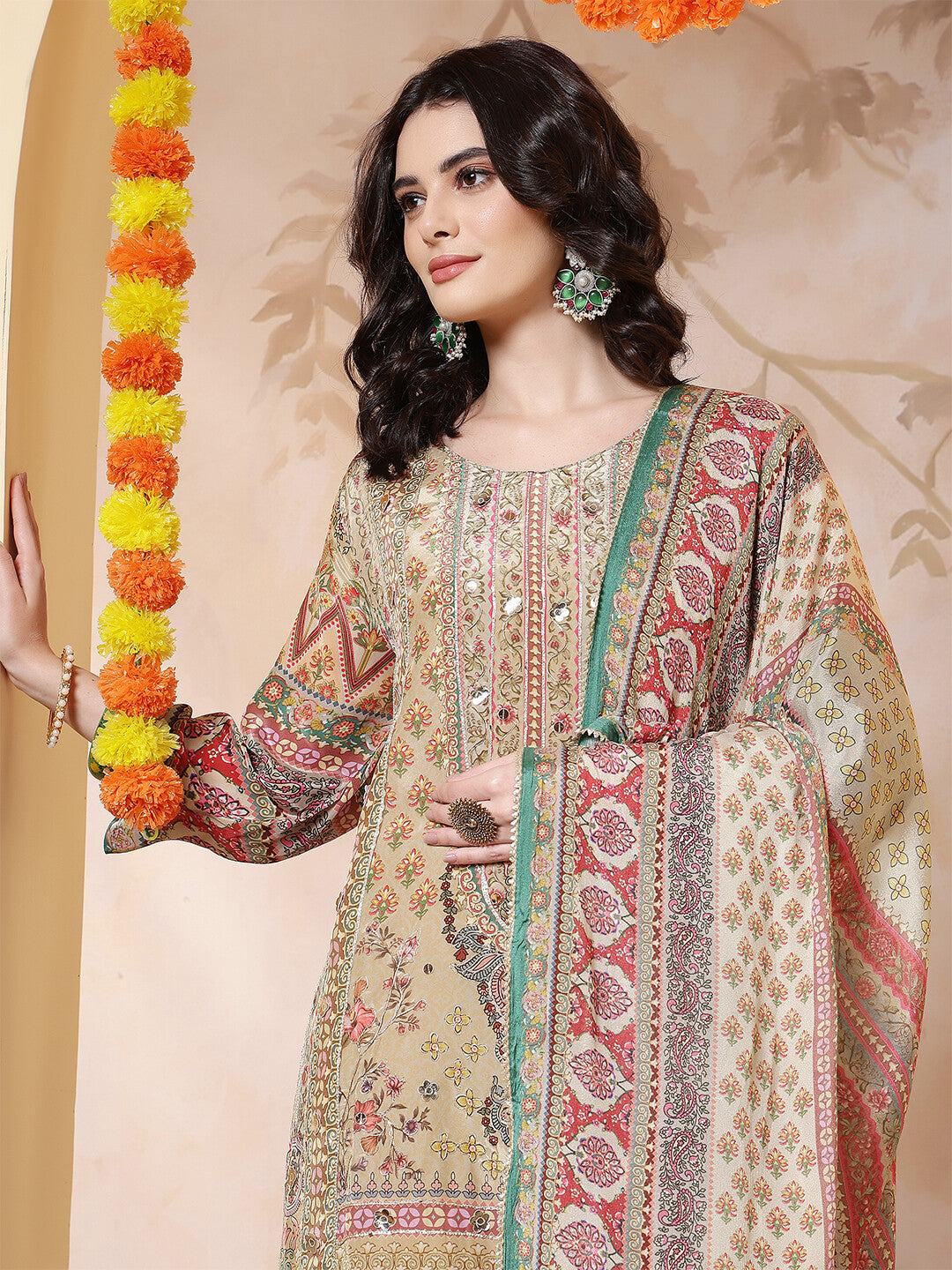 Floral Embroidered Straight Kurta & Trousers Sets
