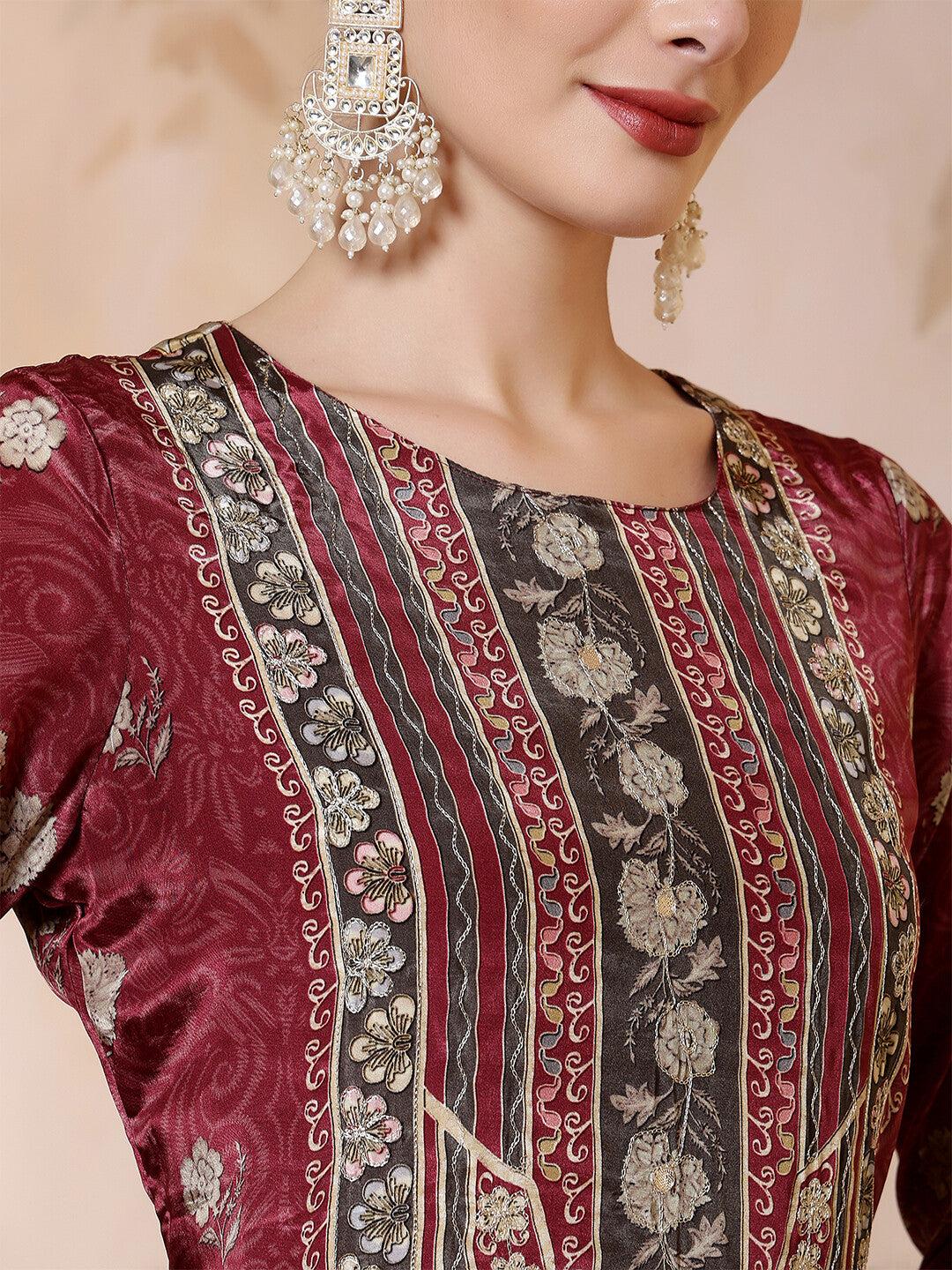 Floral Embroidered Straight Kurta & Trousers Sets