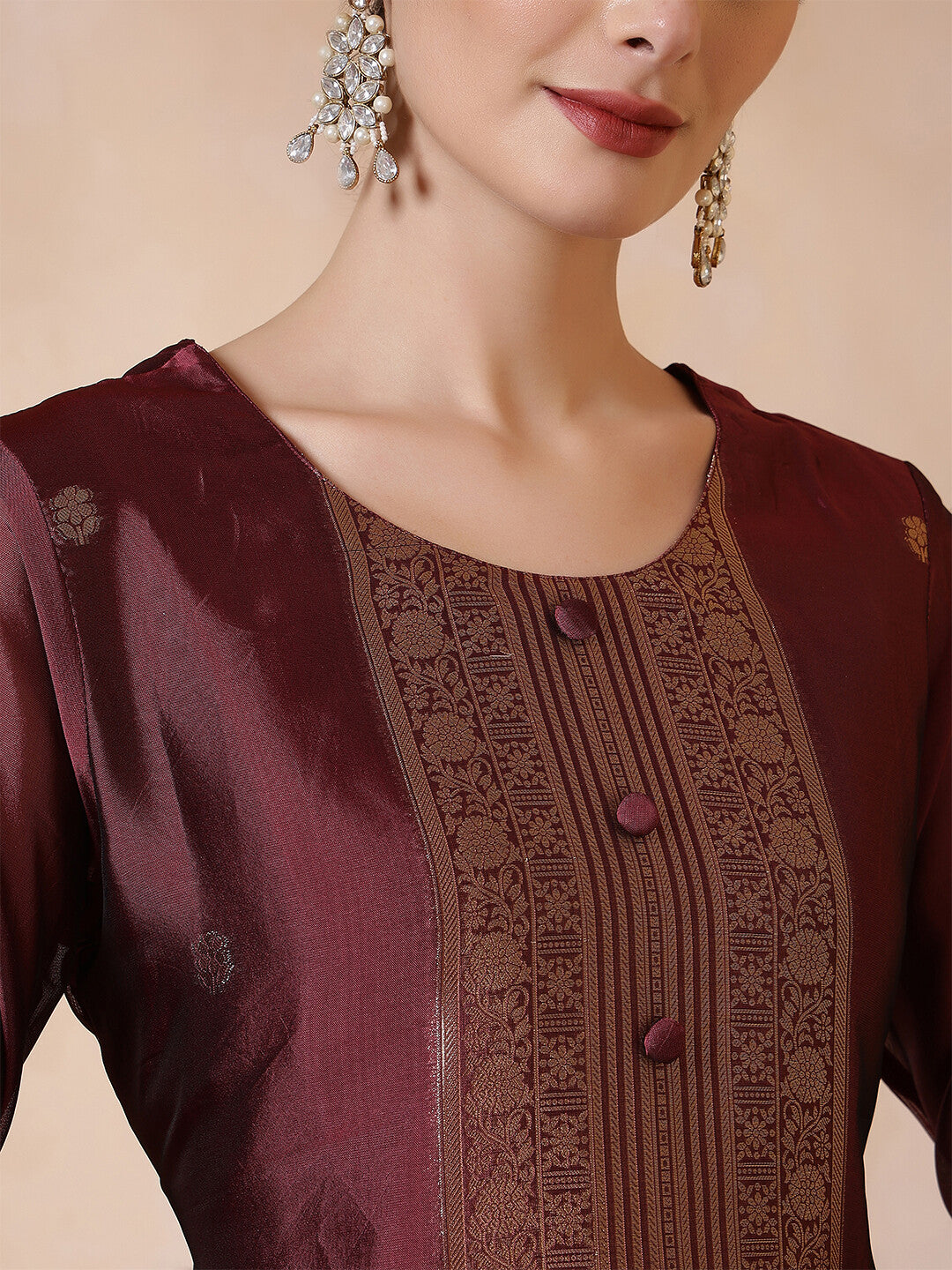 Floral Woven Design Straight Kurta & Trousers Sets