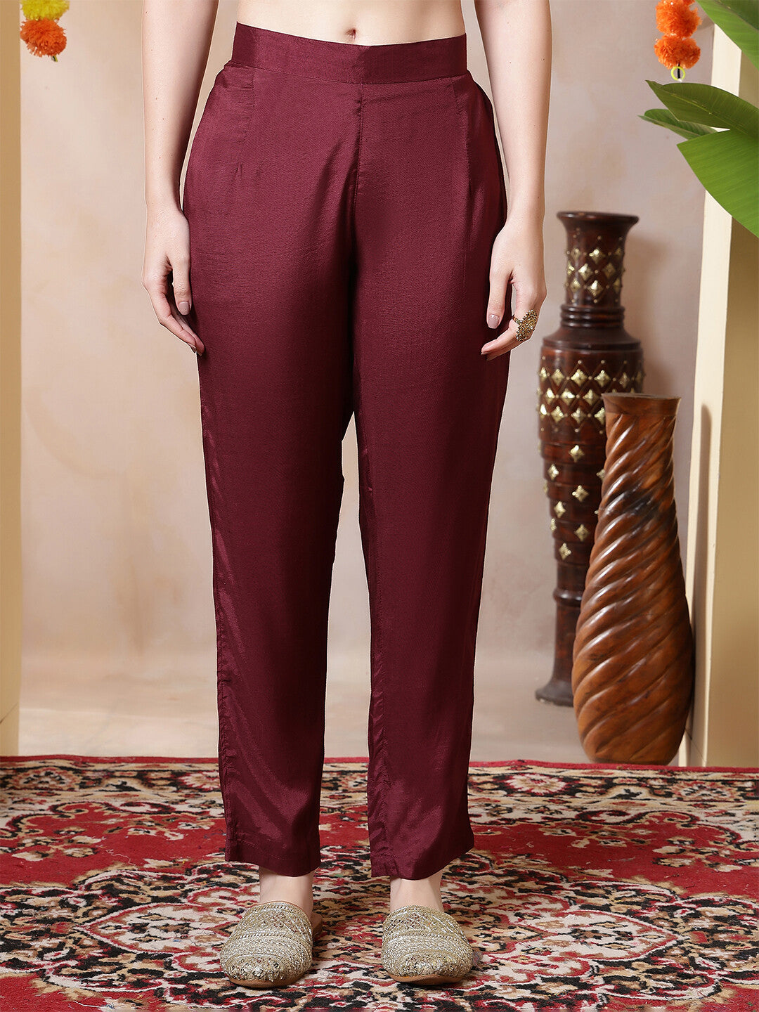 Floral Woven Design Straight Kurta & Trousers Sets