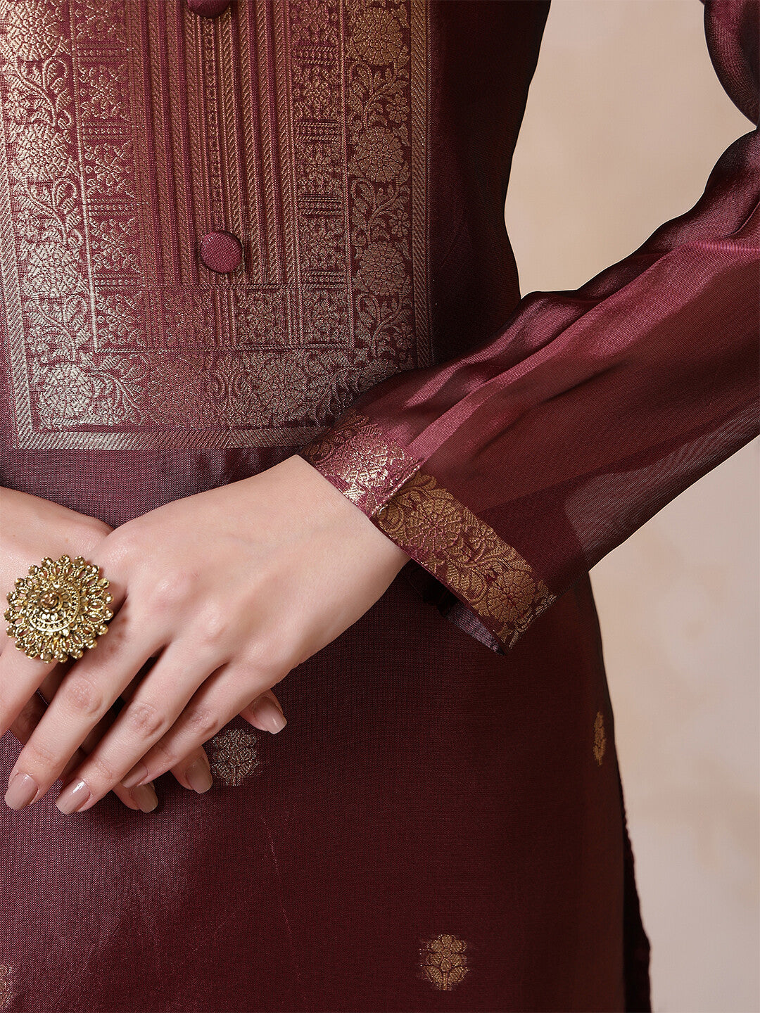 Floral Woven Design Straight Kurta & Trousers Sets