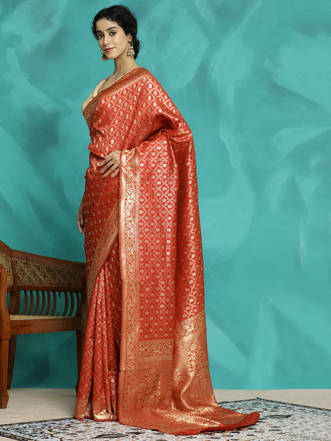 Zari Woven Design Heavy Red Banarasi Saree