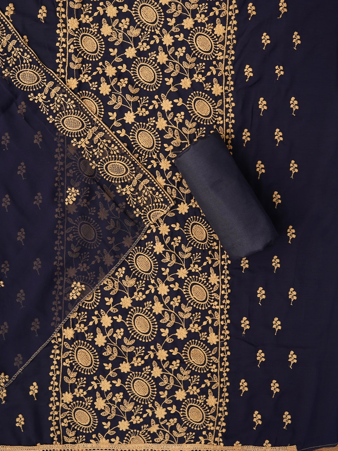 Navy Blue Sequin Embroidered Silk Georgette Dress Material with Dupatta