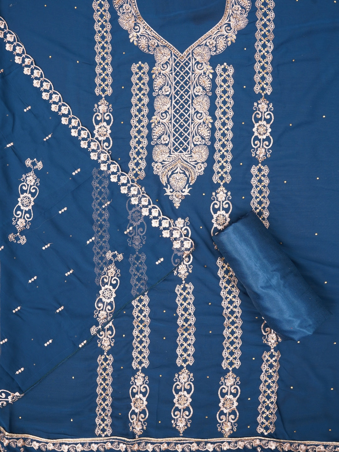 Zari Blue Silk Georgette Dress Material with Dupatta