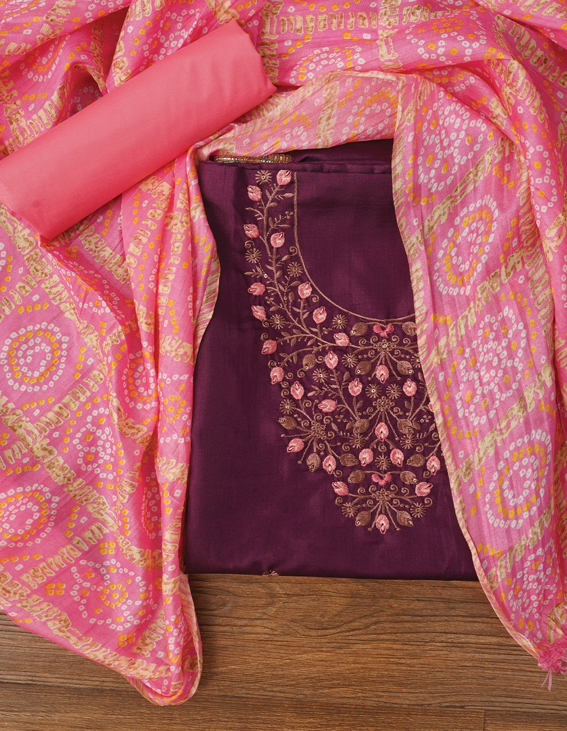 Purple Zari Embroidered Pure Cotton Dress Material with Dupatta