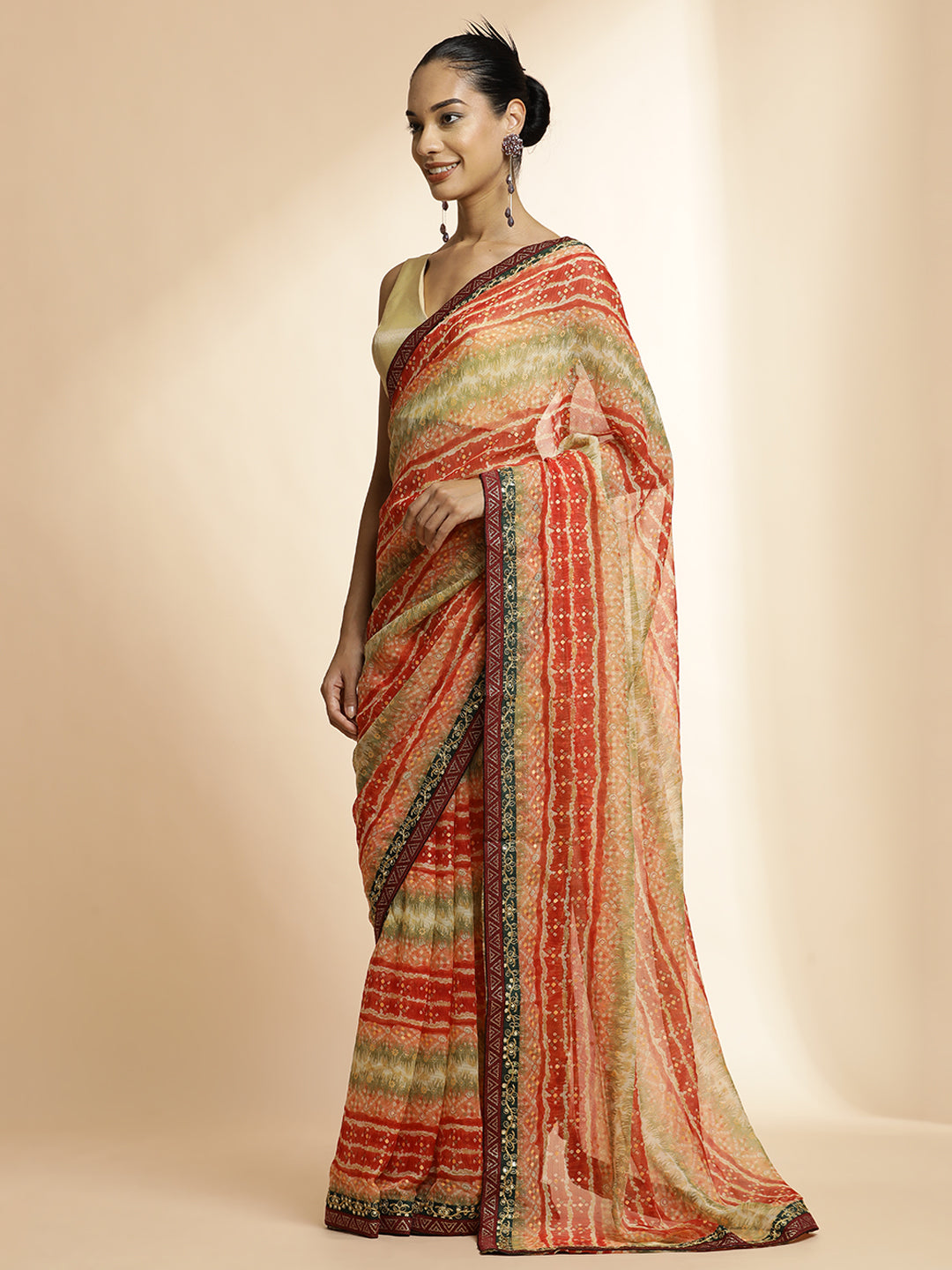 Red Printed Lightweight Georgette Saree