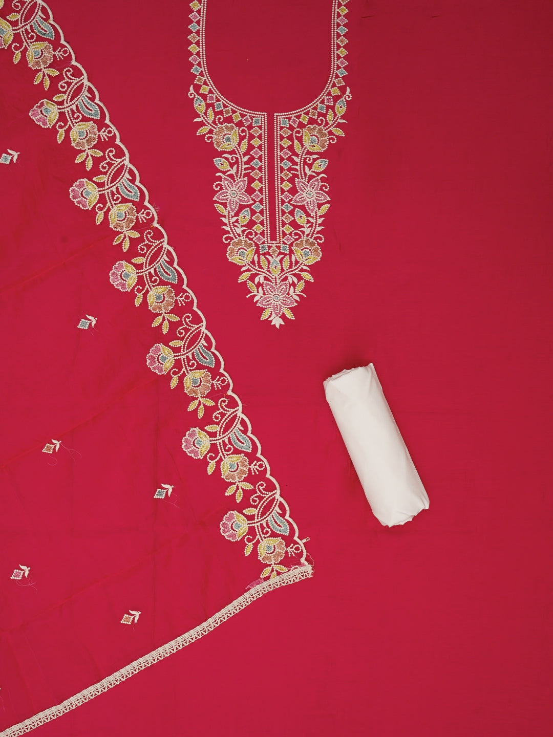 Pink Zari Pure Cotton Dress Material with Dupatta