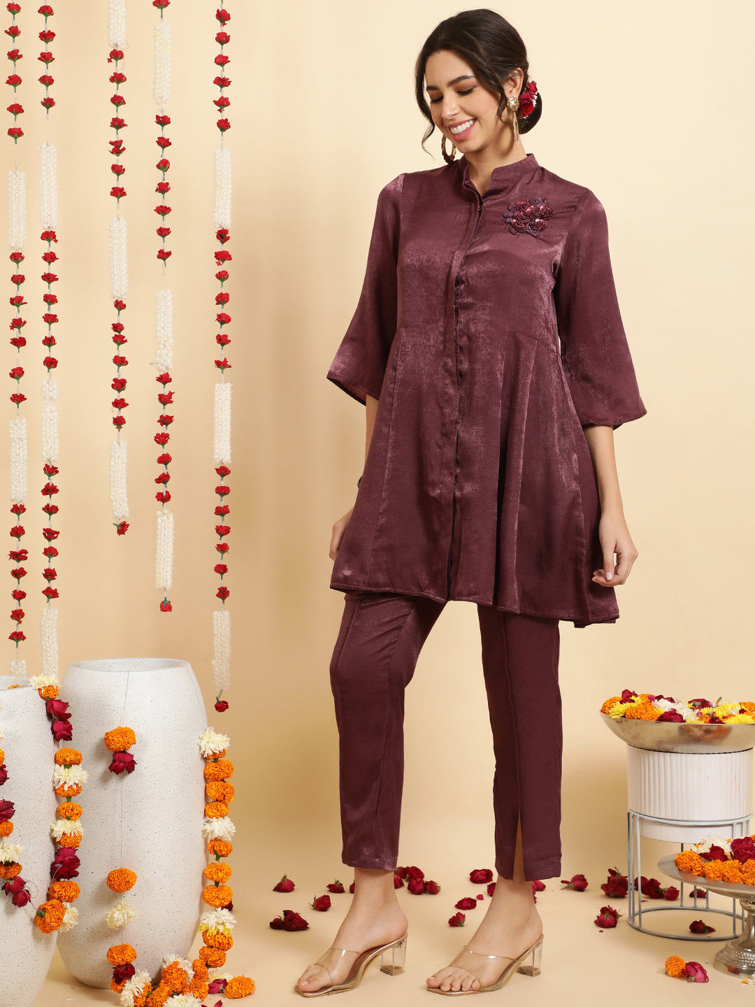 Lavender Zardozi Embroidered Velvet Co-ord Set
