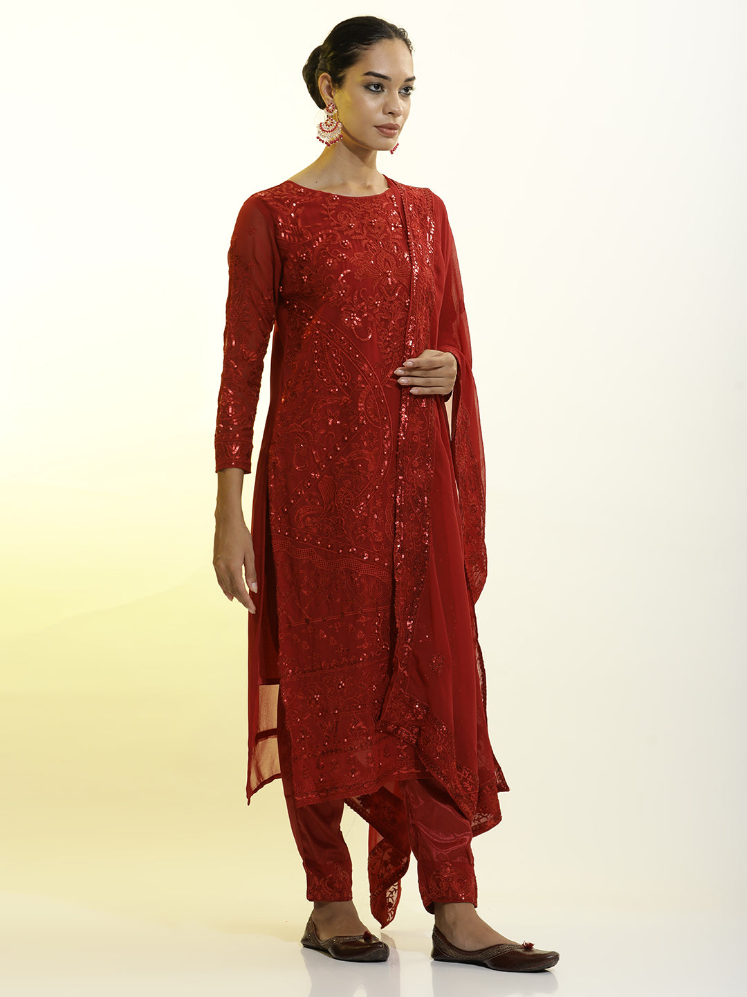 Heavy Embroidered Organza Festive Kurta Set With Dupatta