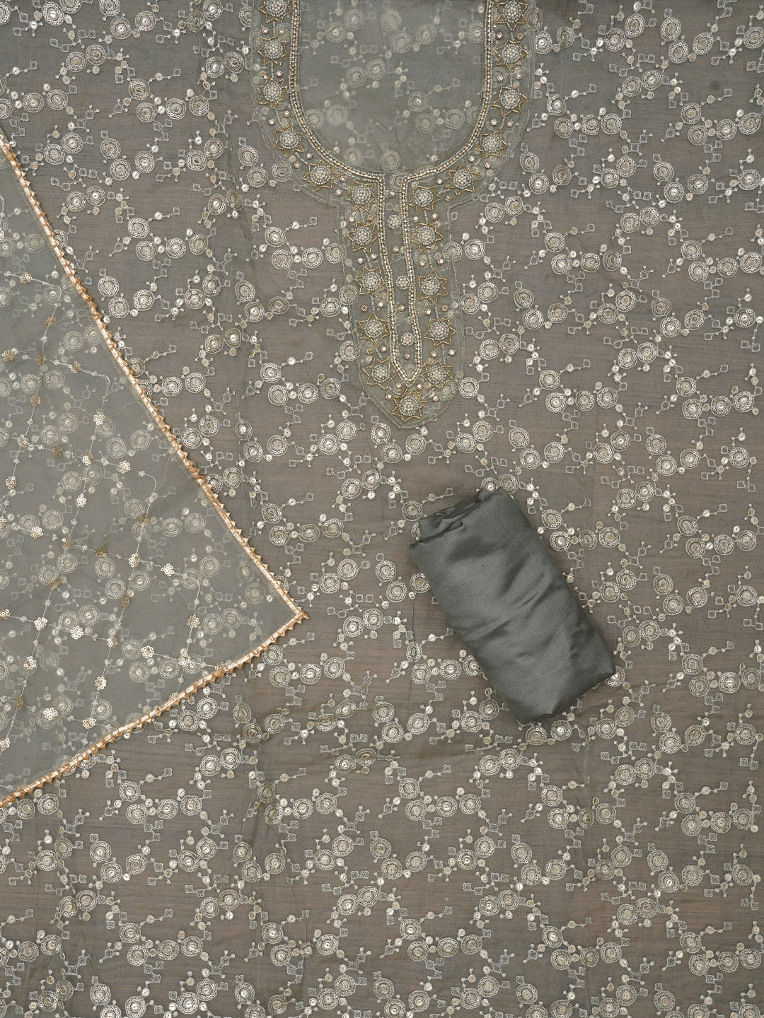 Mehandi Green Festive Embellished Organza Dress Material with Dupatta