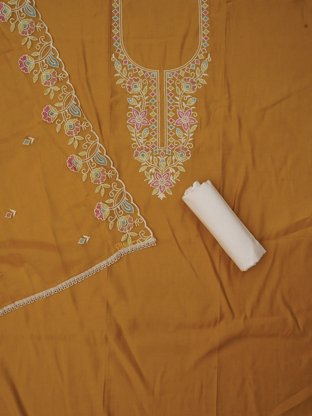 Mustard Zari Pure Cotton Dress Material with Dupatta