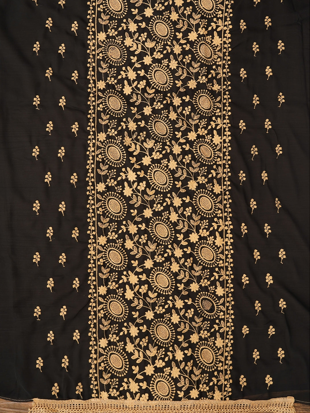 Black Sequin Embroidered Silk Georgette Dress Material with Dupatta