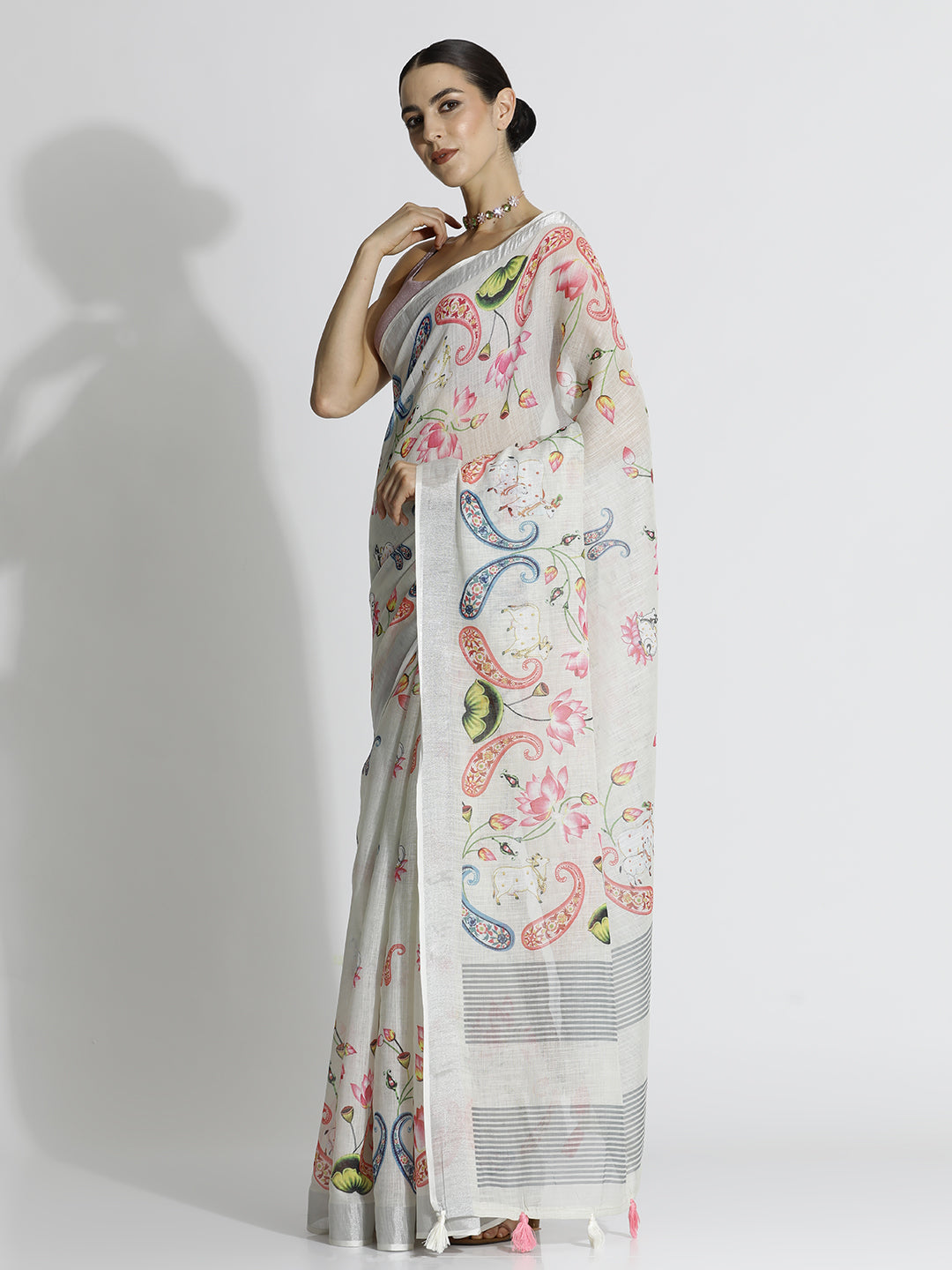 Pichwai Printed Daily Wear Pure Linen Saree
