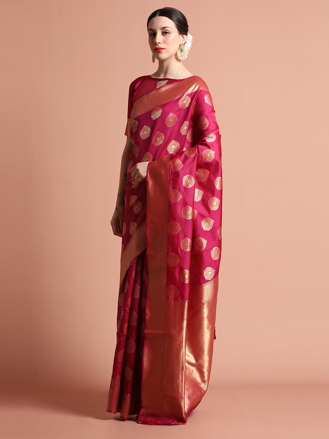Magenta Zari Woven Design Silk Banarasi Saree