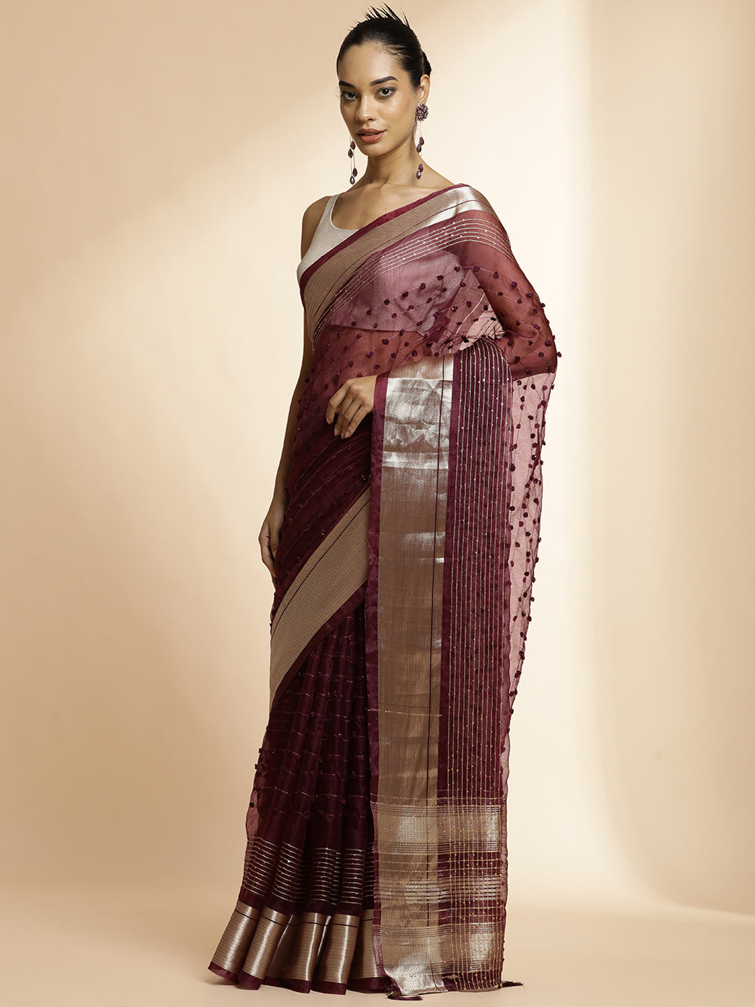 Purple Woven Khadi Organza Saree