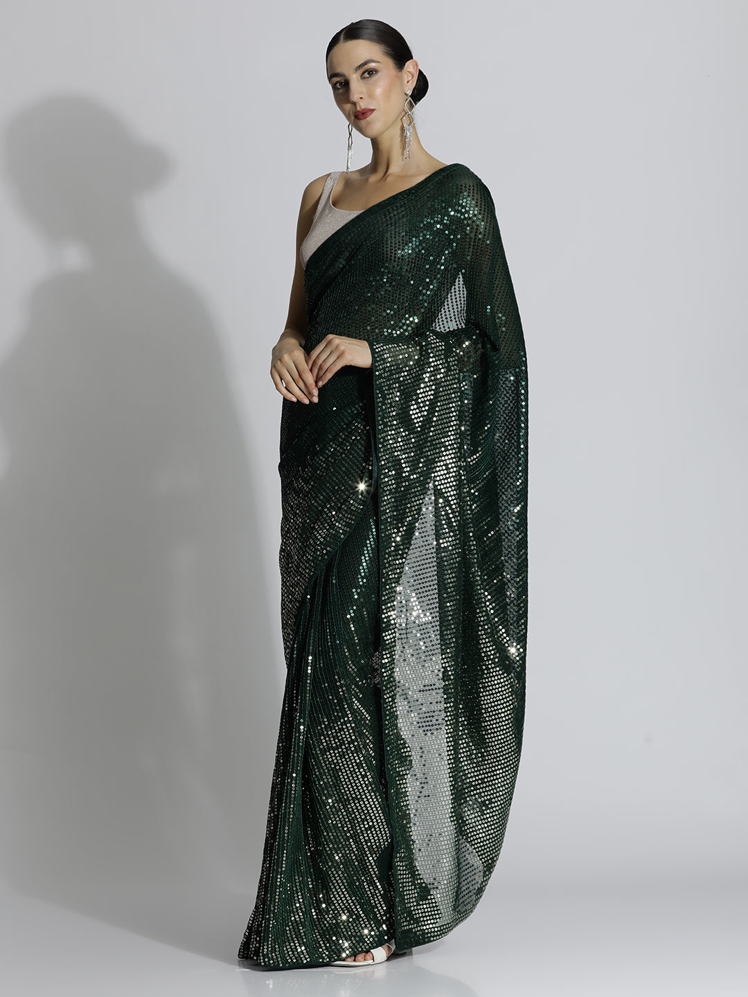 Sequin Embroidered Party Wear Black Tissue Saree