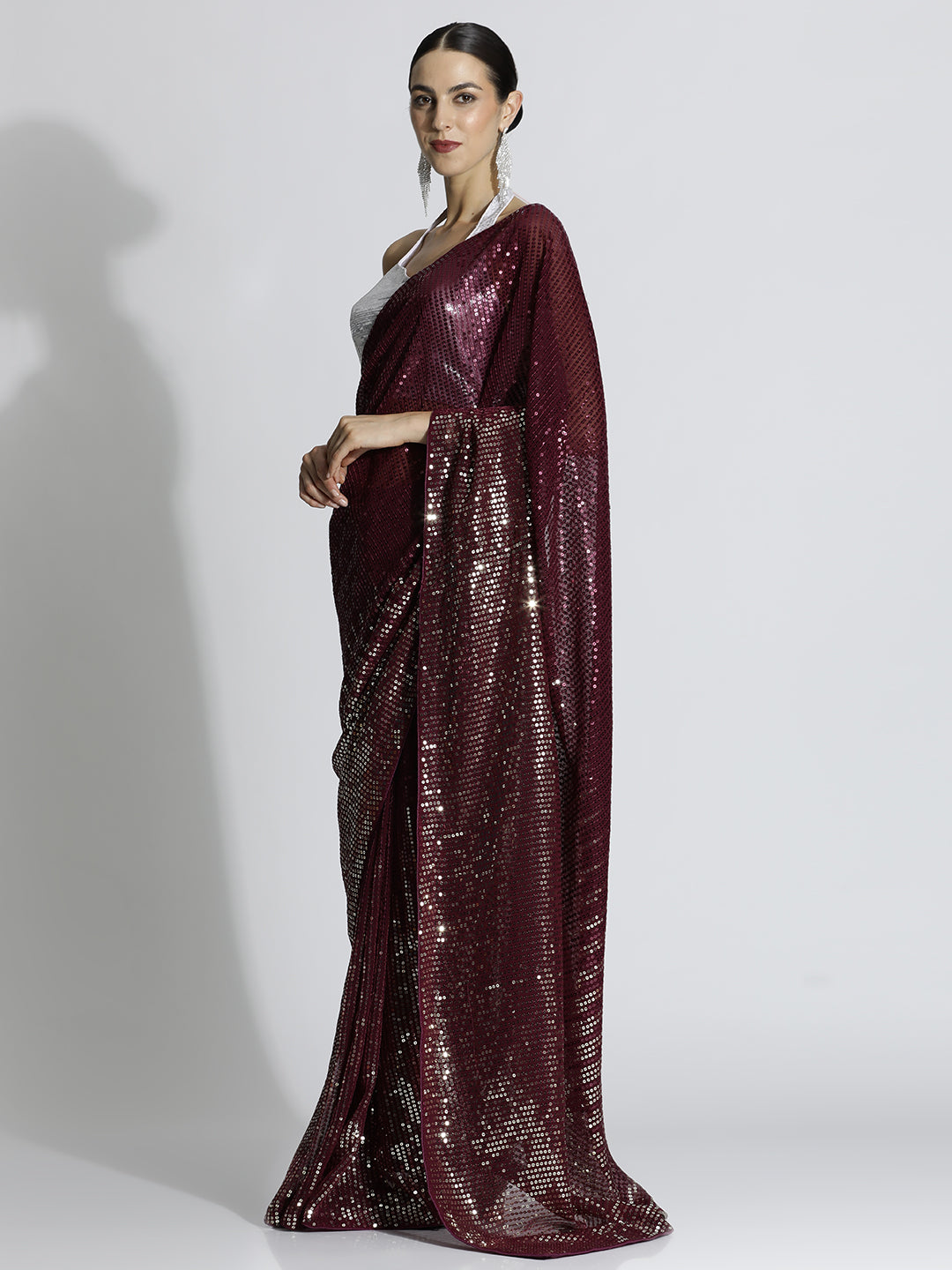 Sequin Embroidered Party Wear Tissue Saree