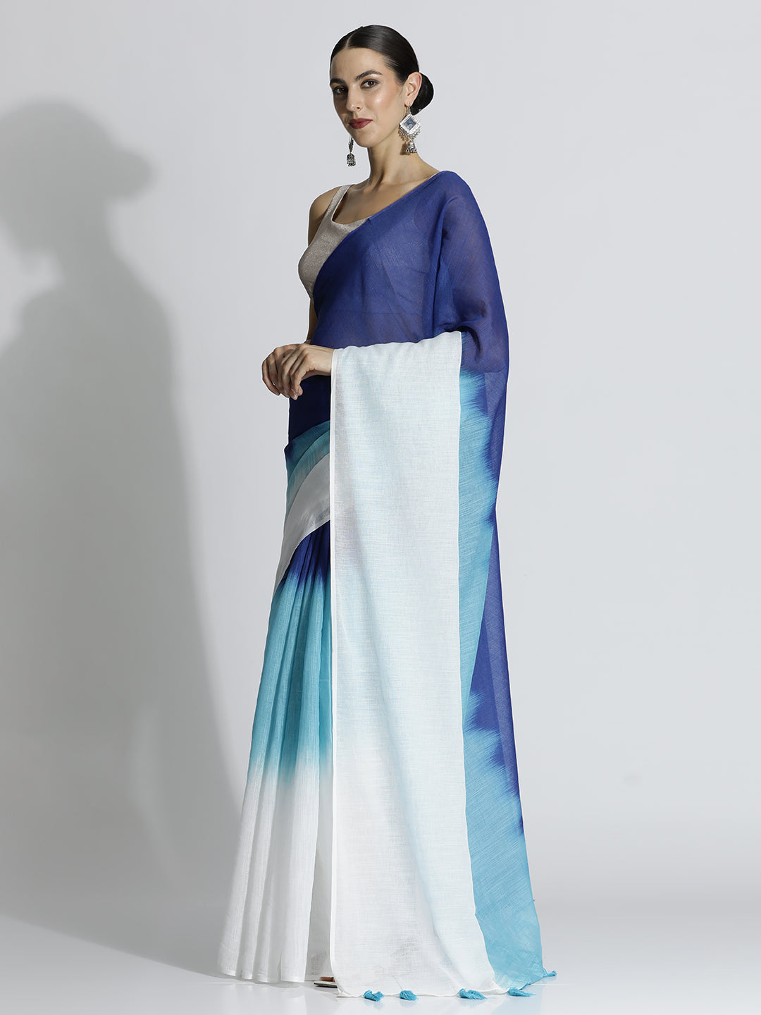 Ombre Daily Wear Pure Linen Blue Saree