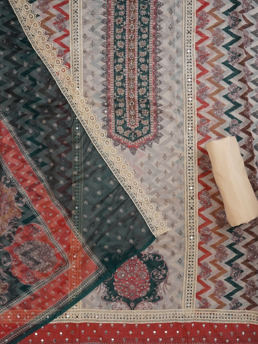 Floral Mulitcolor Printed Organza Dress Material With Dupatta