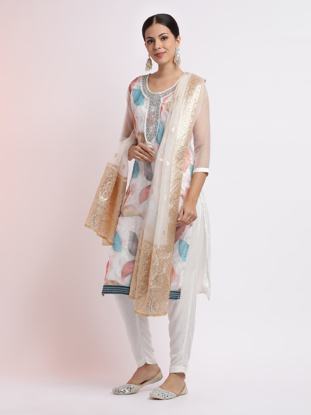 Festive Embroidered Organza Kurta Set With Dupatta
