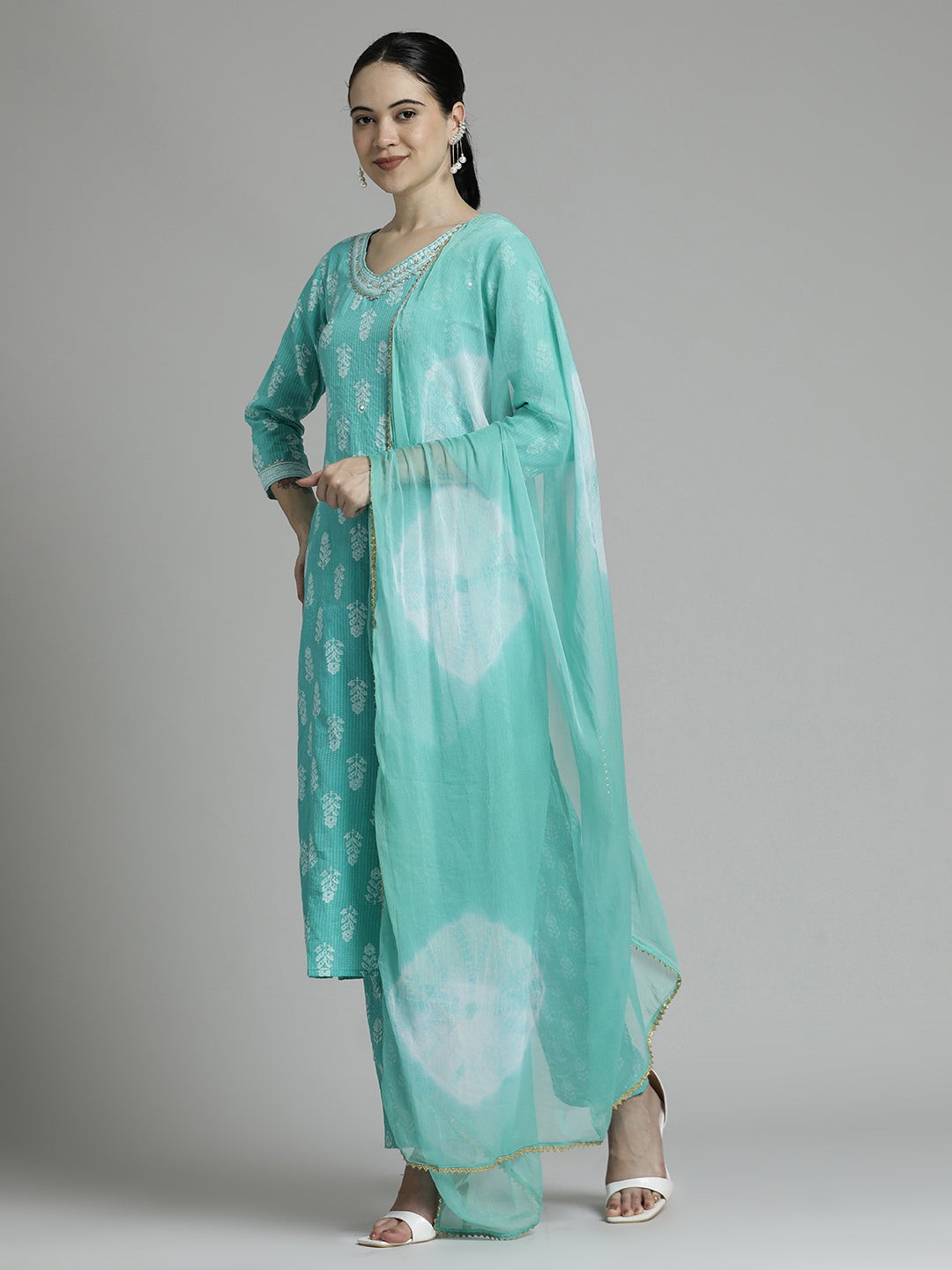 Green Ethnic Printed Pure Cotton Suit Set