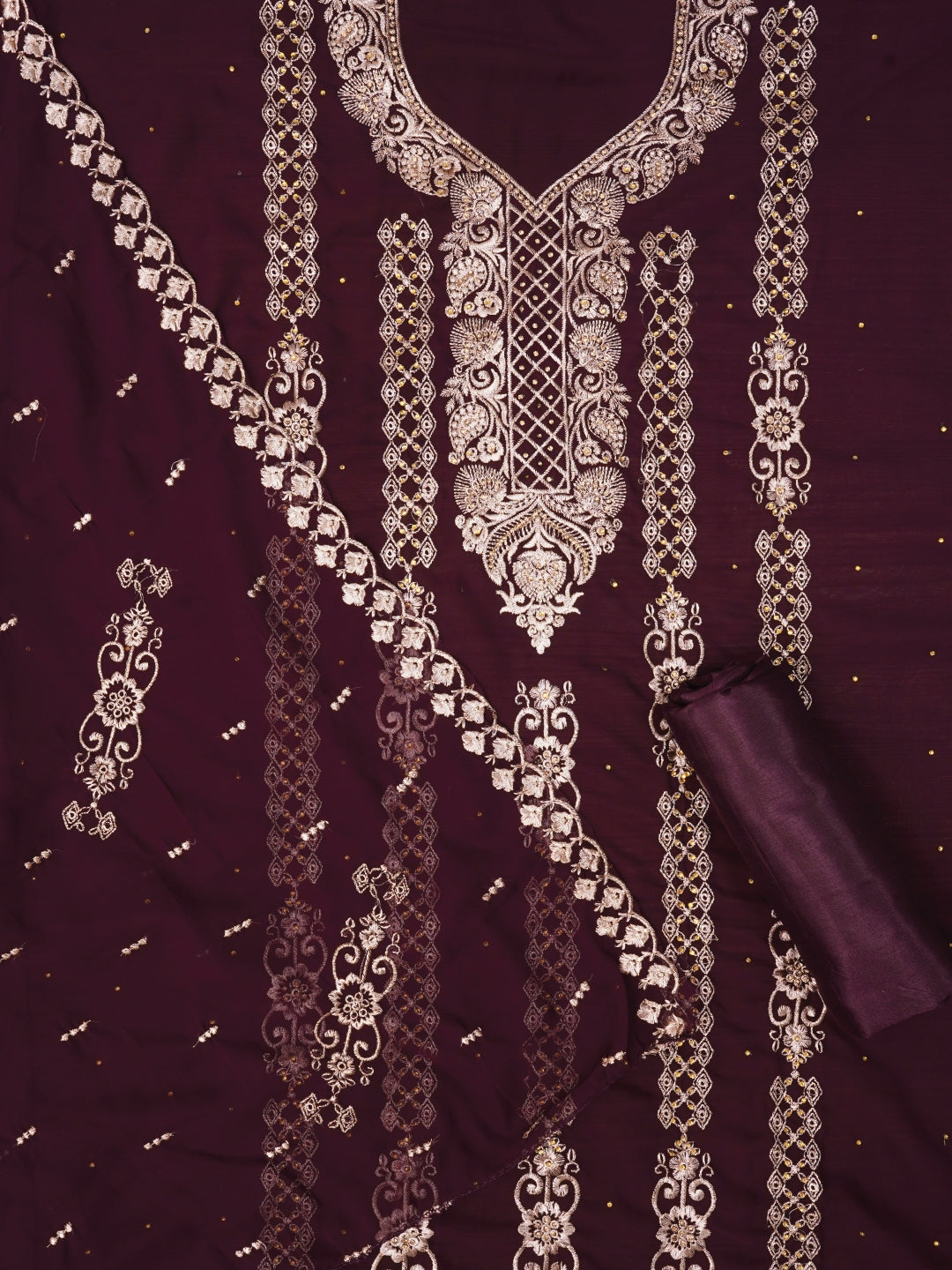 Zari Purple Silk Georgette Dress Material with Dupatta