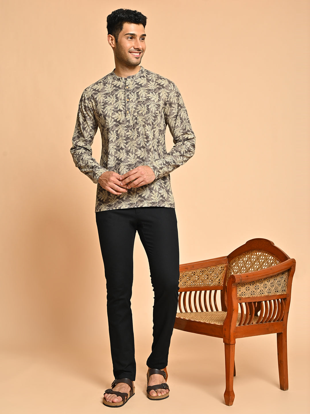 Floral Block Printed Cotton Short Kurta