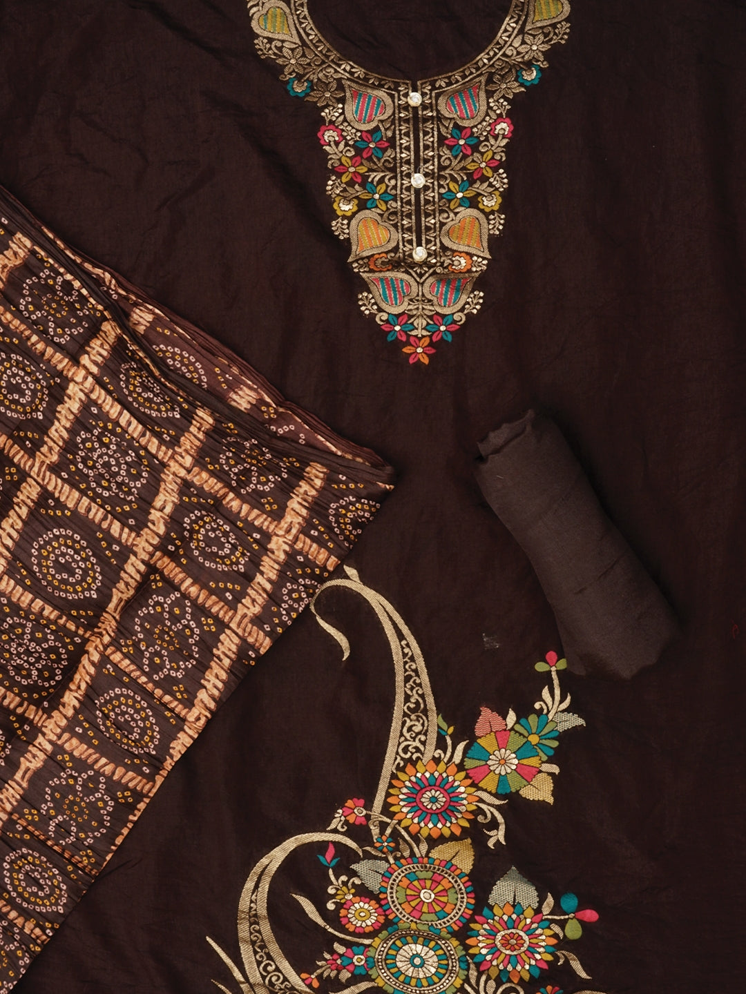 Purple Unstitched Zari Silk Blend Dress Material With Dupatta