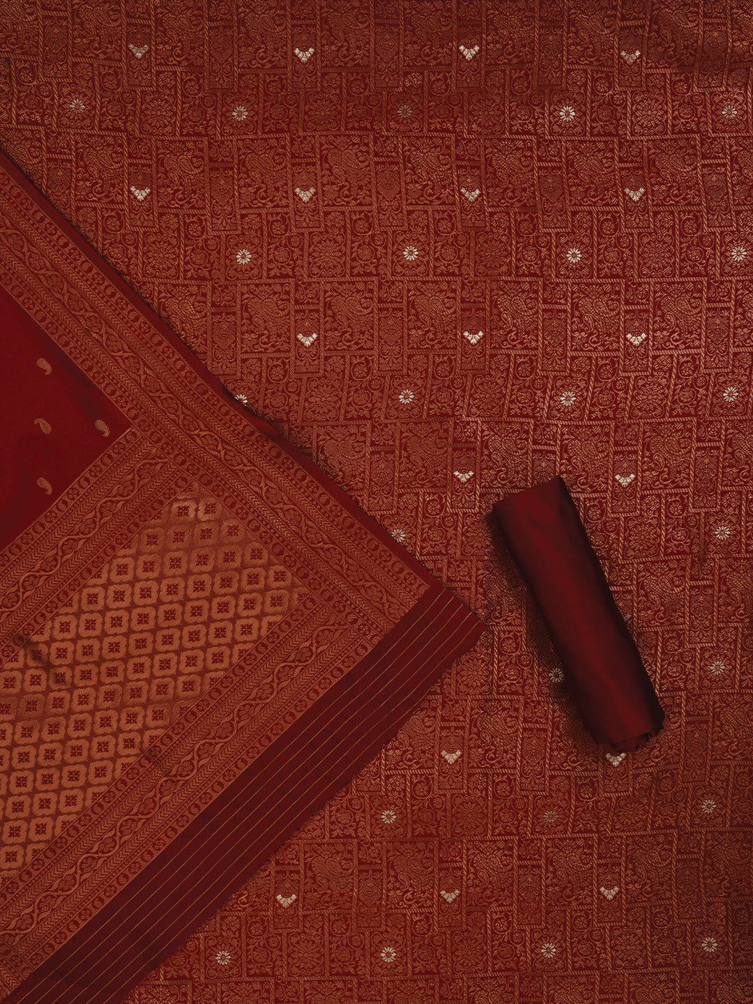 Red Red Silk Zari Woven Dress Material with Dupatta