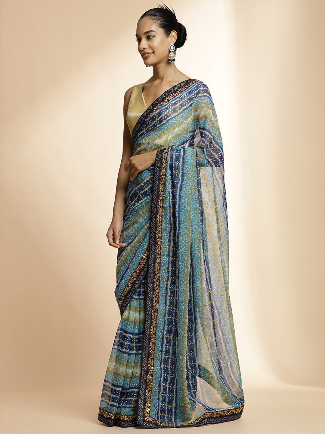 Blue Printed Lightweight Georgette Saree