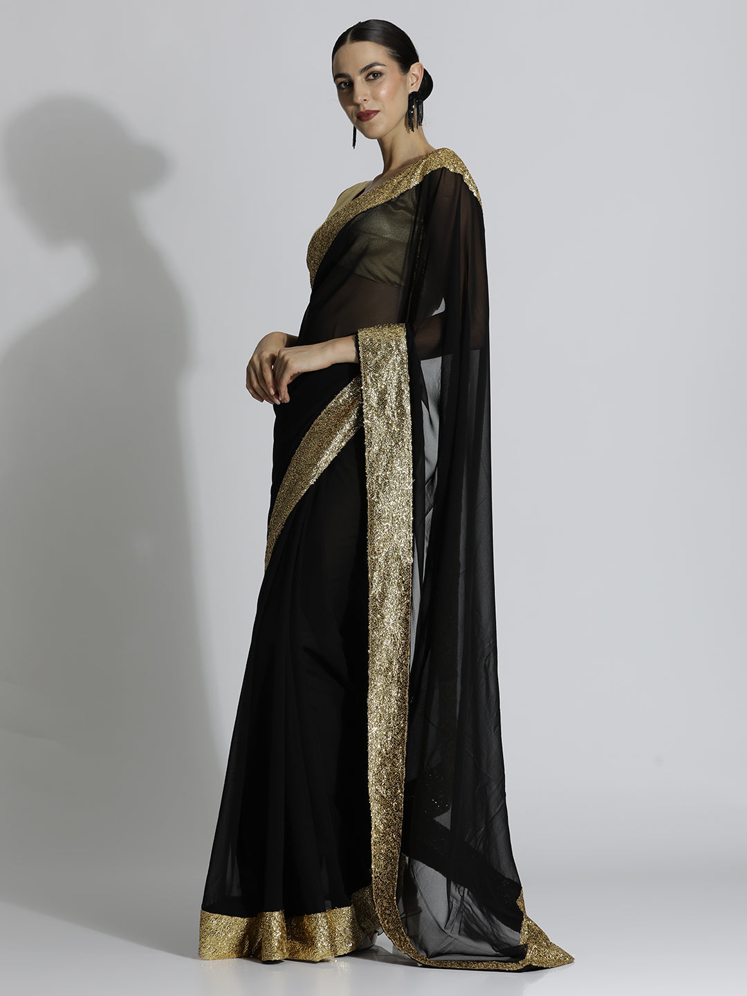 Sequin Embroidered Georgette Party Wear Black Saree