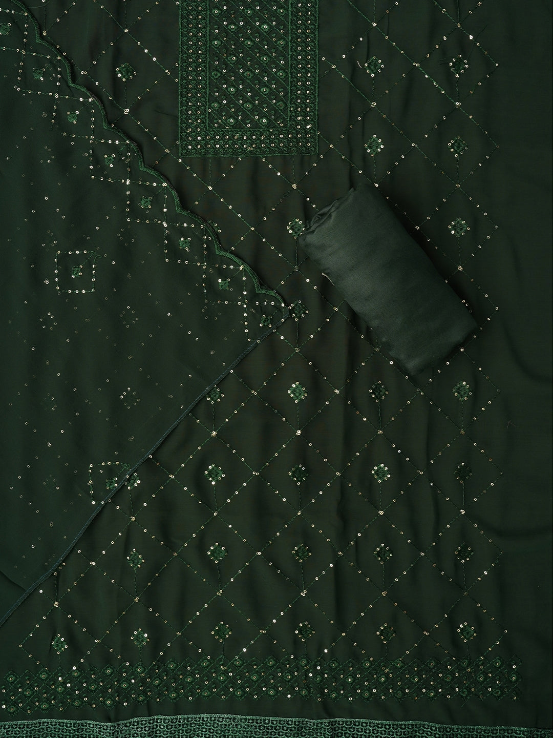 Green Embroidered Silk Georgette Dress Material with Dupatta