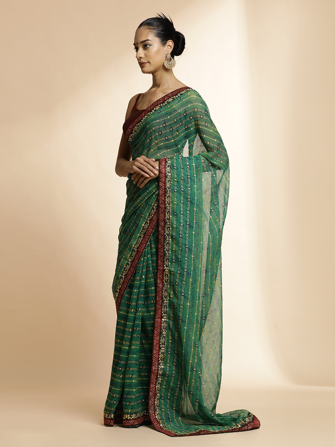 Green Printed Lightweight Georgette Saree