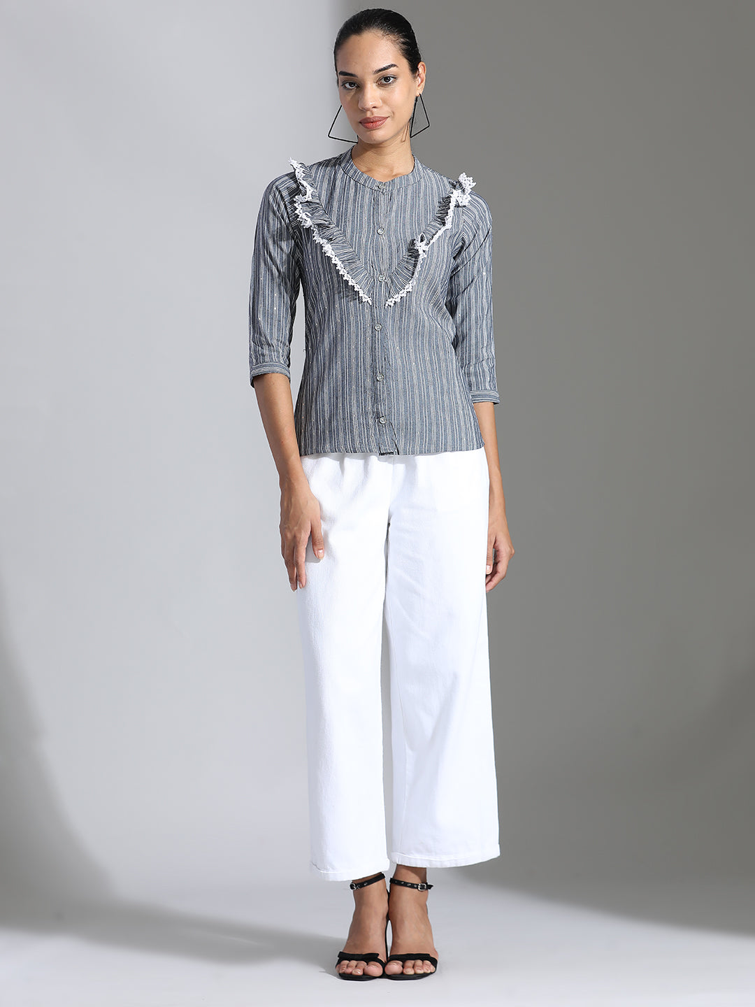 Striped Poly Cotton A-Line Top