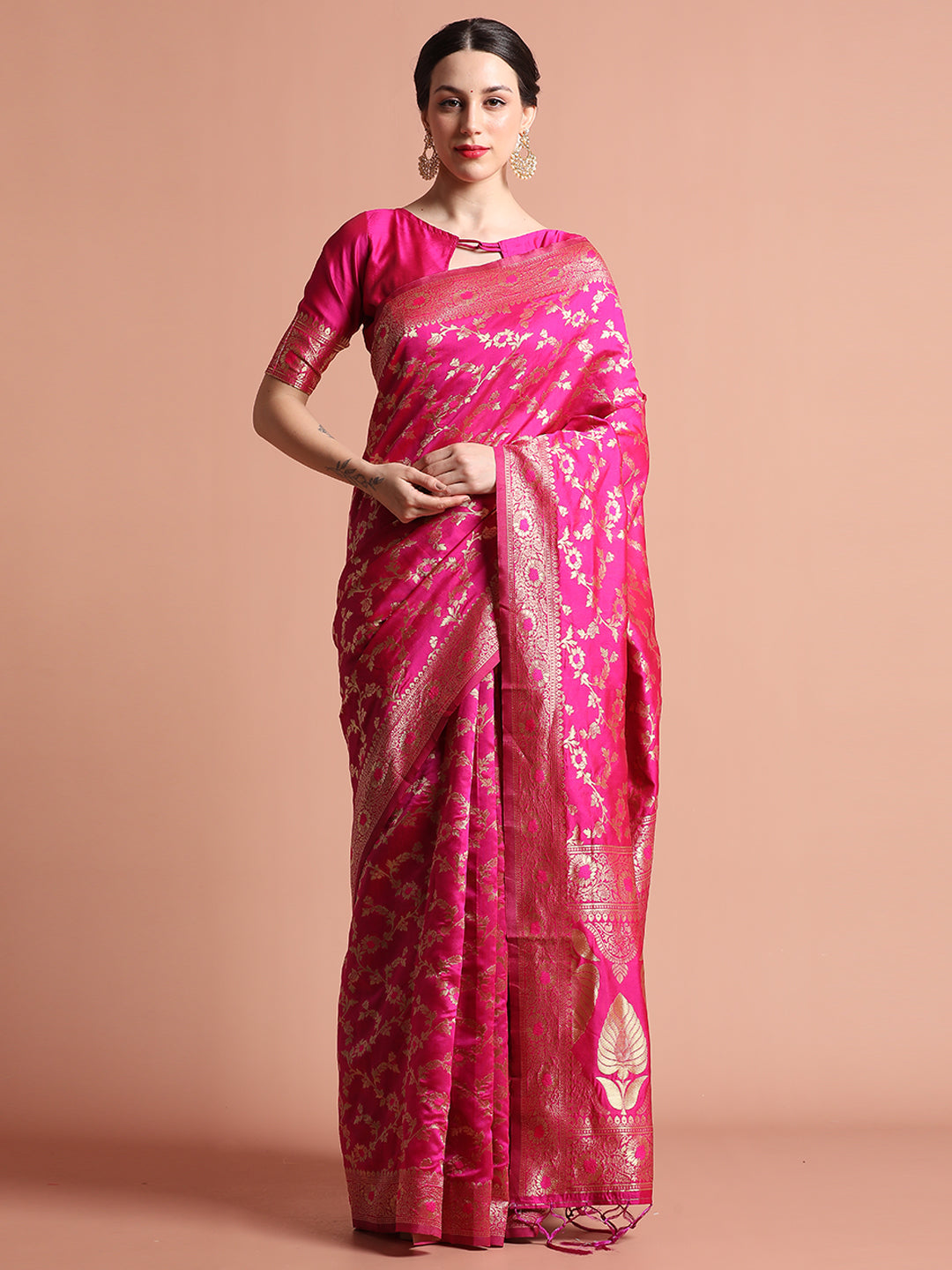 Pink Zari Woven Design Banarasi Saree