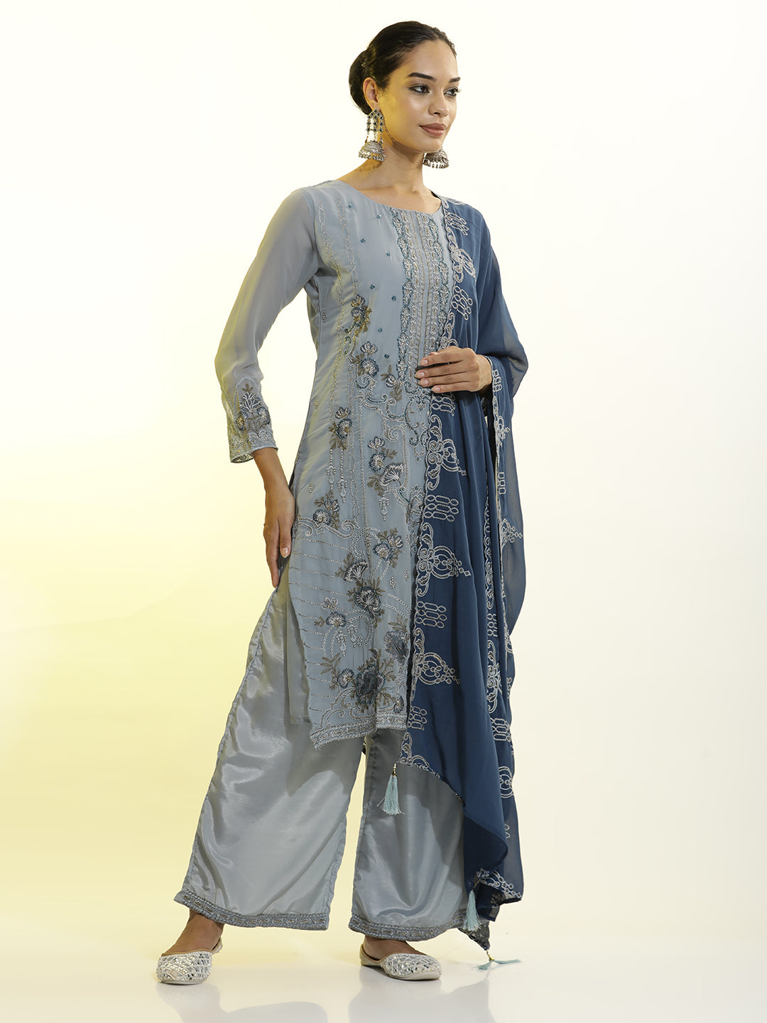 Heavy Embroidered Georgette Festive Kurta Set With Dupatta