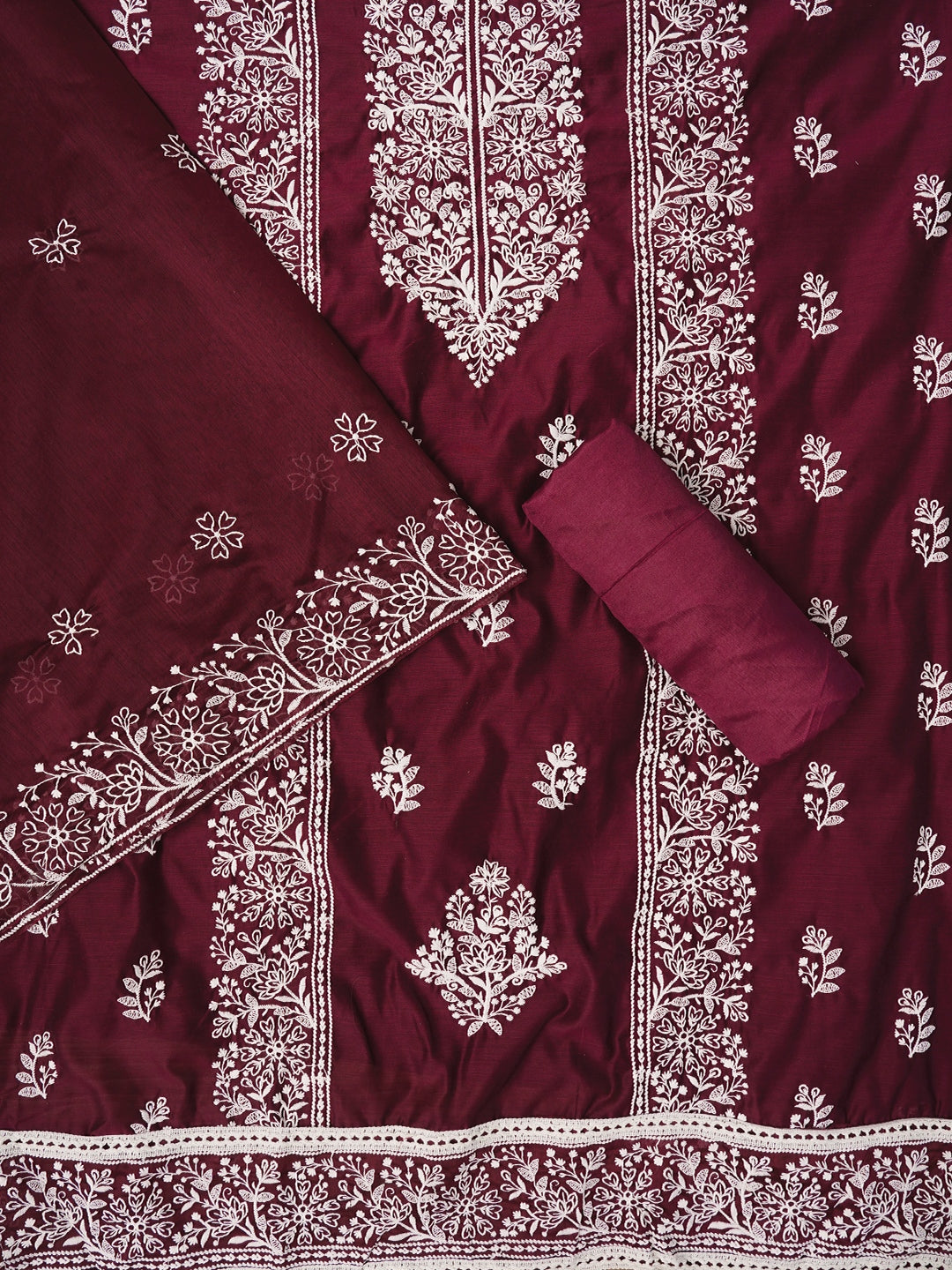 Purple Zari Embroidered Organza Dress Material with Dupatta