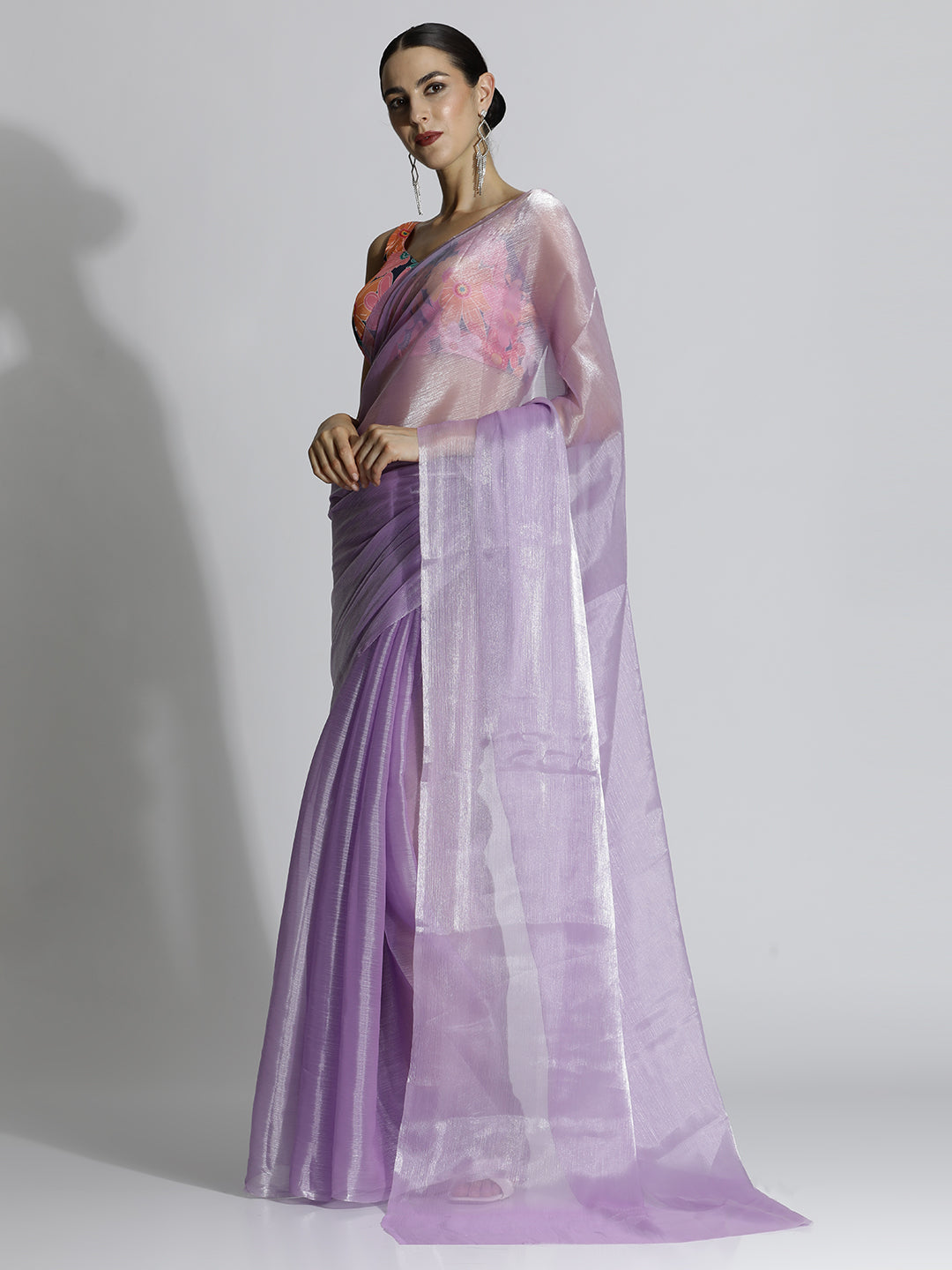 Lavender Festive Tissue Solid Saree