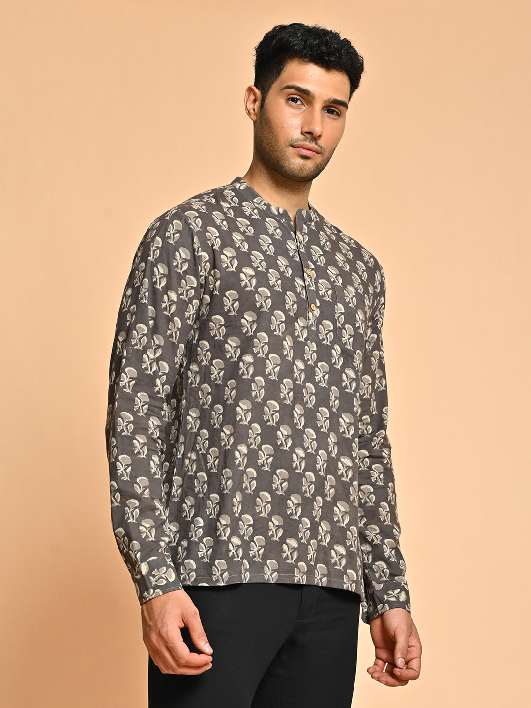 Ethnic Floral Block Printed Cotton Short Kurta