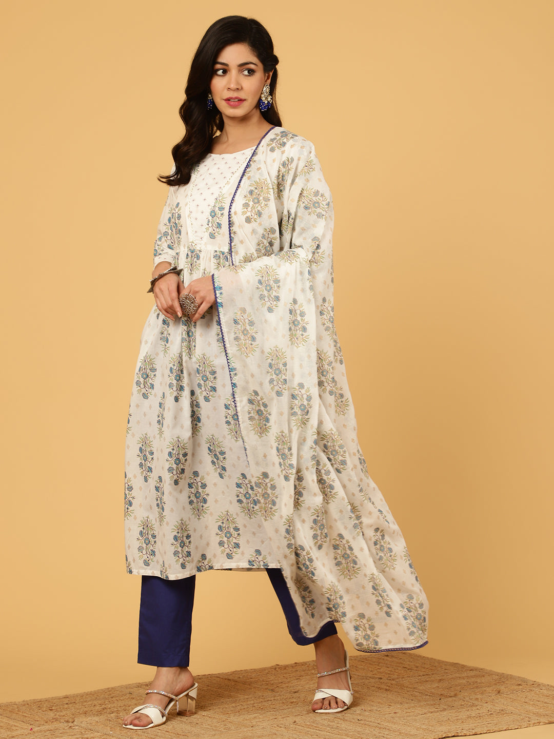 Block Printed Nyra Cut Suit Set With Dupatta