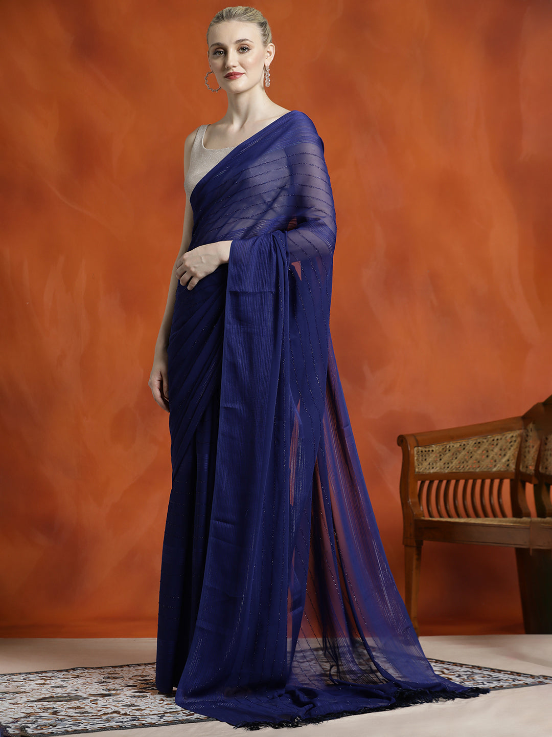 Royal Blue Sequin Embellished Party Wear Saree