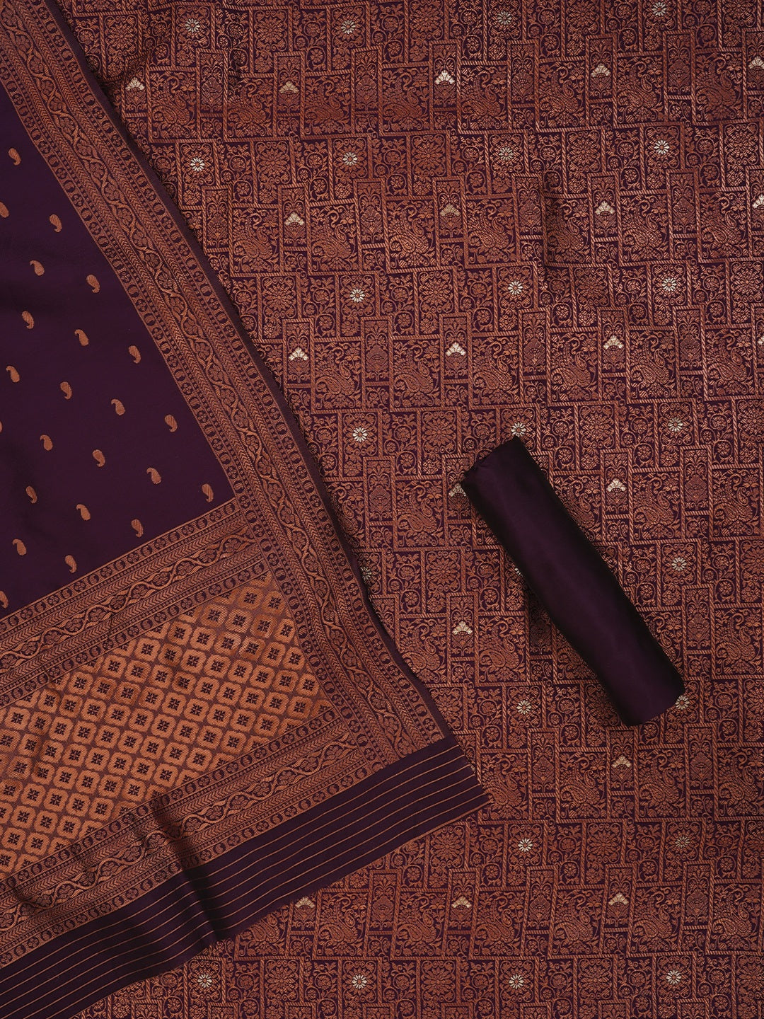 Red Floral Silk Zari Woven Dress Material with Dupatta