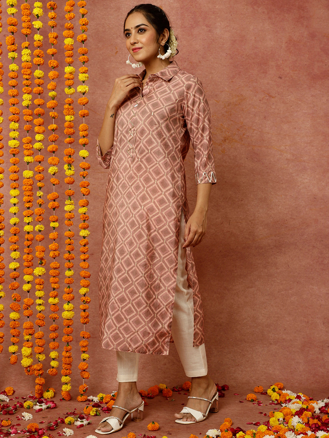 Mauve Abstract Print Straight Kurta