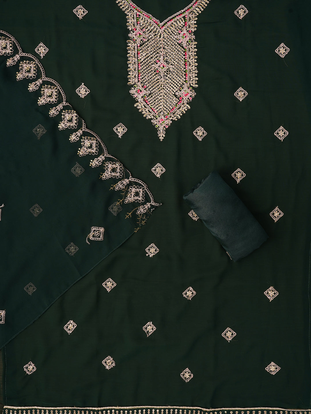 Green Zari Silk Georgette Dress Material with Dupatta