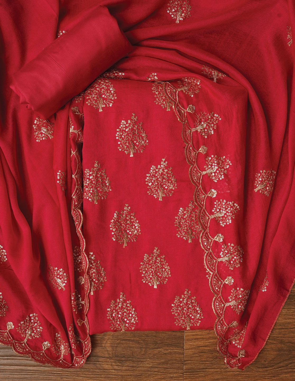 Pink Sequin Work Cotton Blend Dress Material with Dupatta