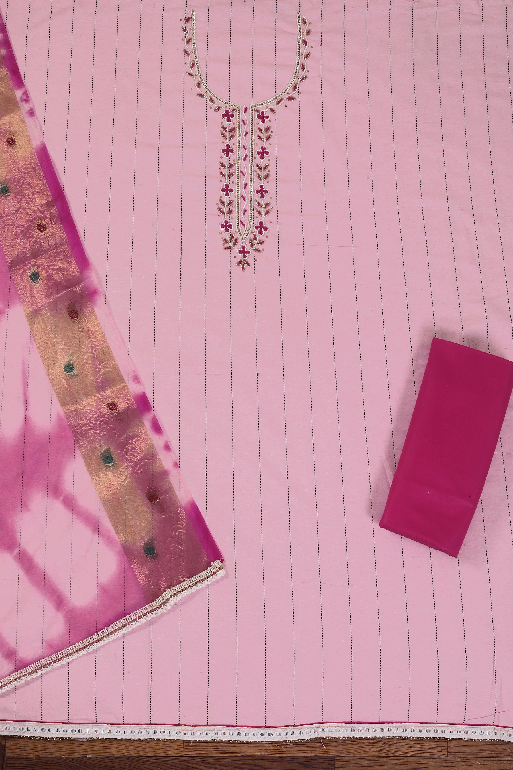 Cotton Blend Embellished Dress Material with Dupatta