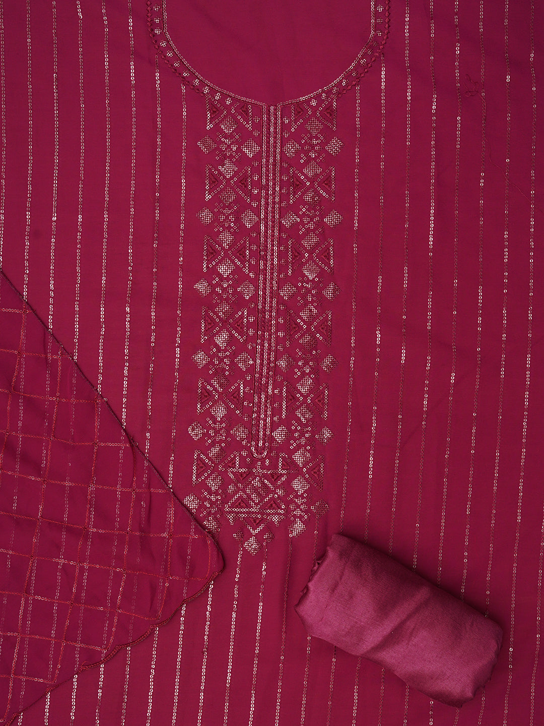 Pink Unstitched Embroidered Silk Georgette Dress Material With Dupatta