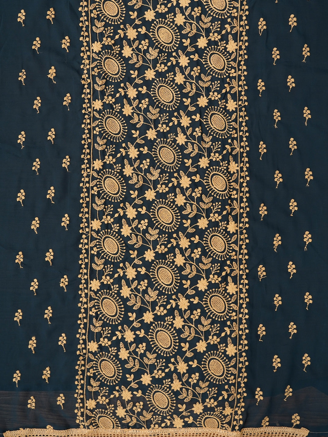 Teal Sequin Embroidered Silk Georgette Dress Material with Dupatta