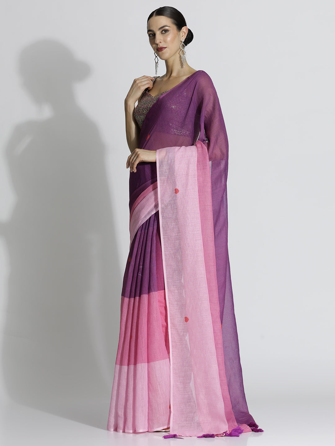 Colorblocked Daily Wear Pure Linen Saree