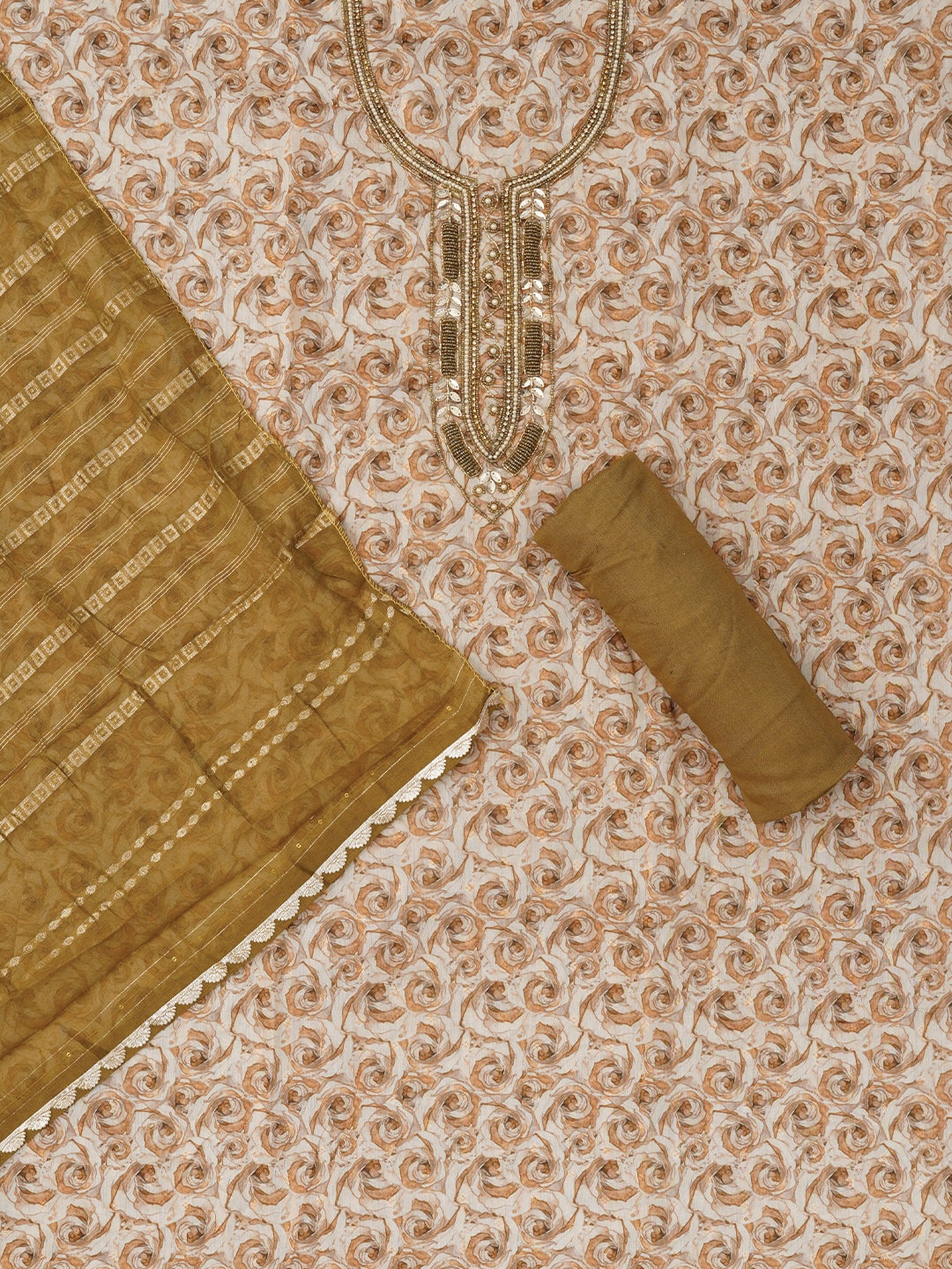 Unstitched Embellished Multicolor Cotton Blend Dress Material with Dupatta